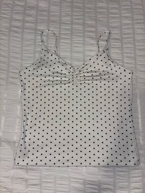 white and black polka dot tank